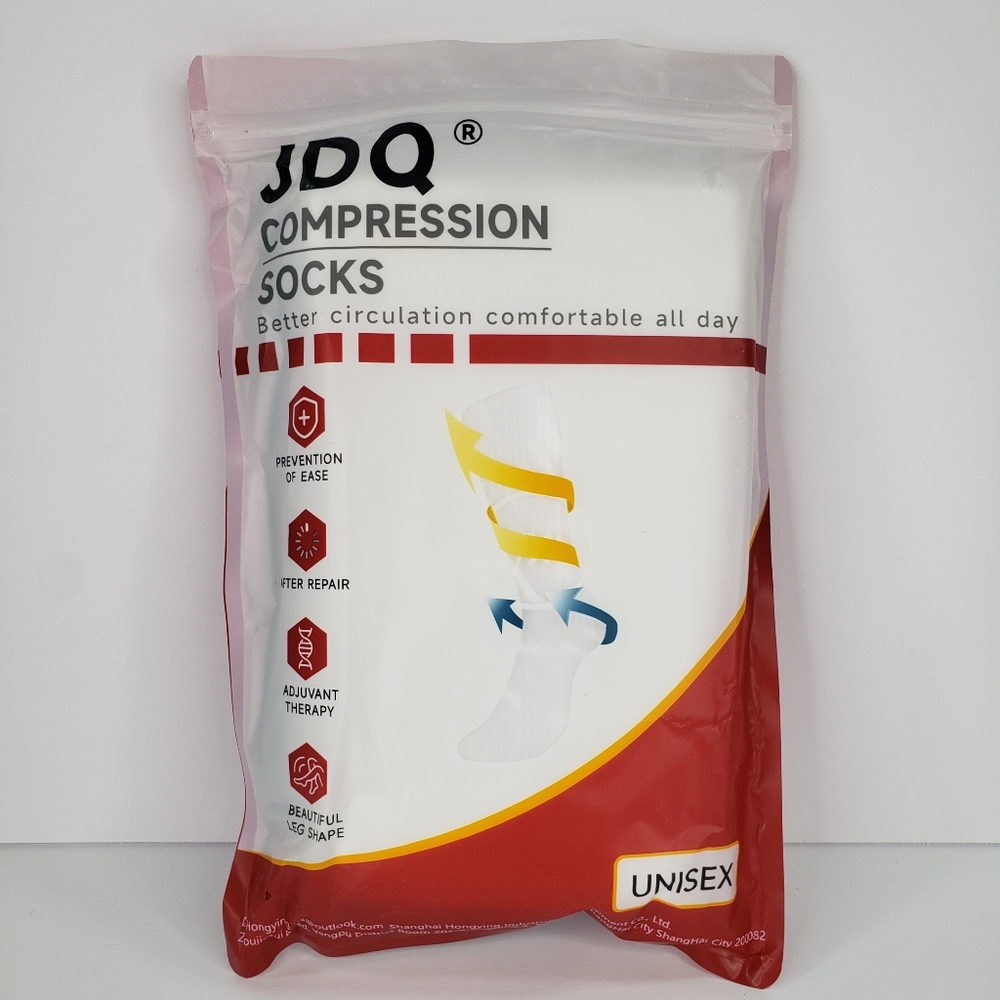 2 Pair JDQ Compression Socks Sz Large XL Unisex White Black Circulation Support
